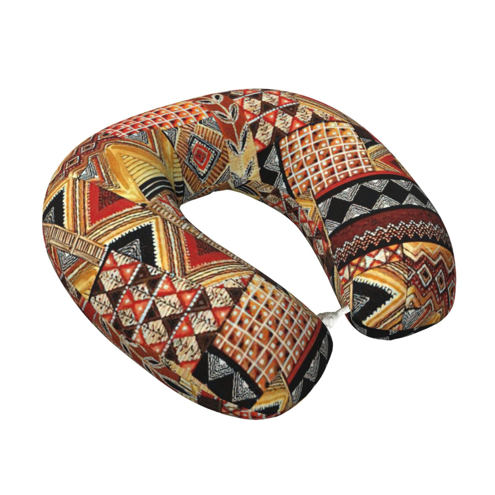 Yyoretp African Textile Patchwork Print Travel Pillow Pure Memory Foam Neck Pillows Portable Headrest for Airplane