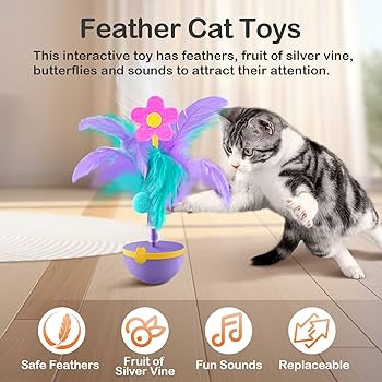 Migipaws Interactive Cat Toy,Feather Cat Toy,Tumbler Design,Squeaky Teaser For Indoor Cats,Replaceable (Green