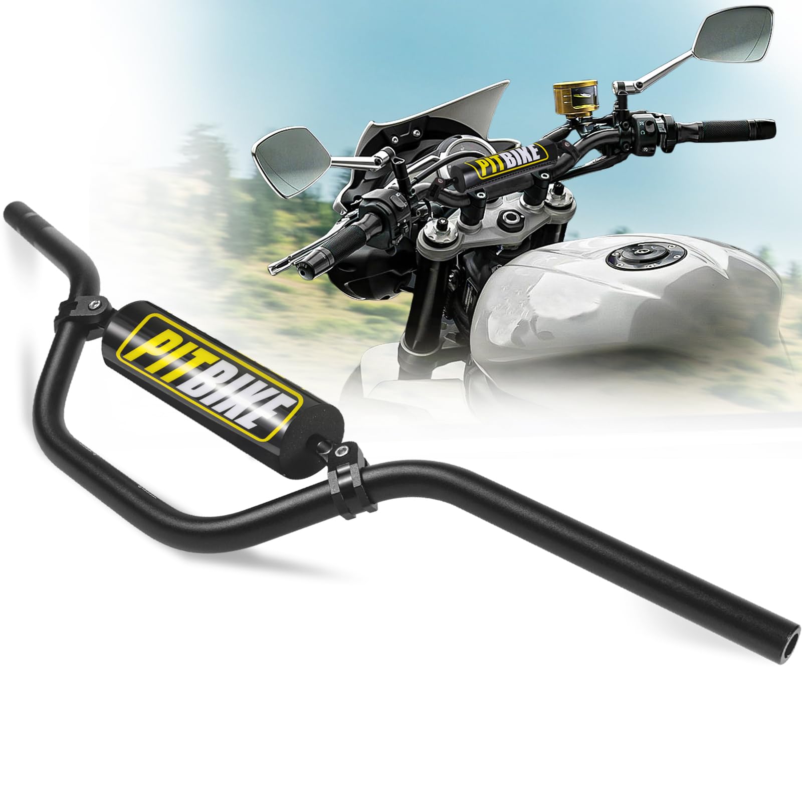 7/8" pit bike handlebars with foam pad - motorcycle handlebars for crf yzf kxf klx rmz drz dirt bikes, atv, quad, e-bike mods,t6 aluminum 7/8 motorcycle handlebar upgrade (black)