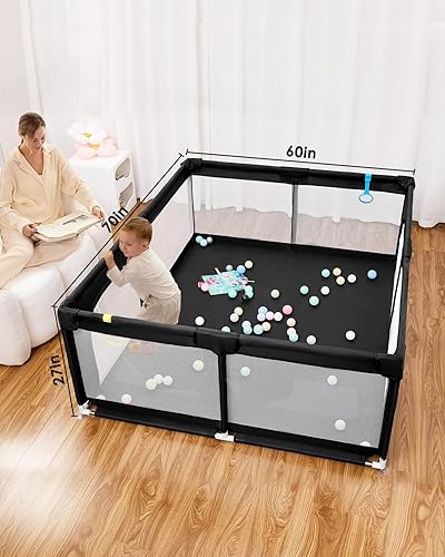 Miniatura 2 de Corralito extragrande de 71 x 59 pulgadas para bebés y niños pequeños, centro de actividades seguro con valla de juego suave, patio de seguridad