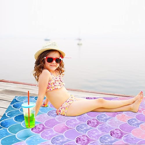 Miniatura 3 de LIVILAN Toalla de Playa Little Mermaid, 30" x 60" Microfibra Suave, Secado Rápido, Absorbente, Sin Arena, Ligera para Niños, Niñas, Mujeres, Ideal