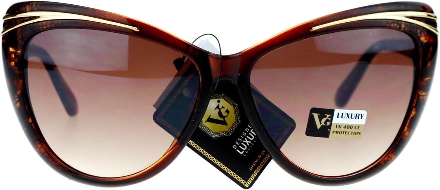 Gold Eye Lash Trim Oversize Cat Eye Designer Fashion Sunglasses Brown Reptile