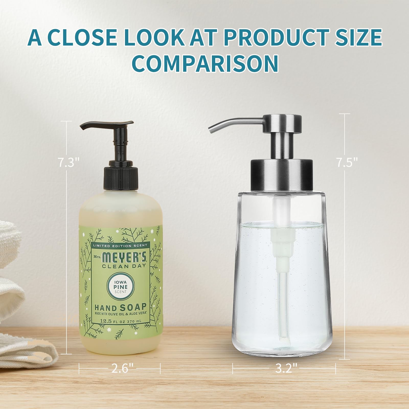 Doiliese Soap Dispenser, Glass Hand Soap Dispenser with Rust Proof Pump, 17oz Liquid Soap Container with Waterproof Labels, Dish & Hand Soap Pump for Bathroom, Kitchen, Brushed Nickel, Pack of 2