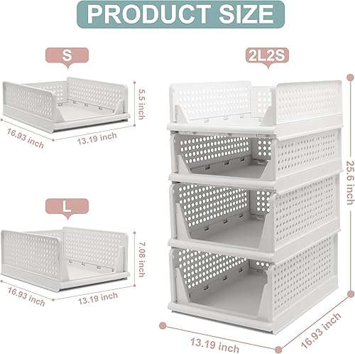 Miniatura 2 de Cestas de almacenamiento plegables apilables, contenedores de almacenamiento plegables, organizadores de armario y estante de plástico para cajones,