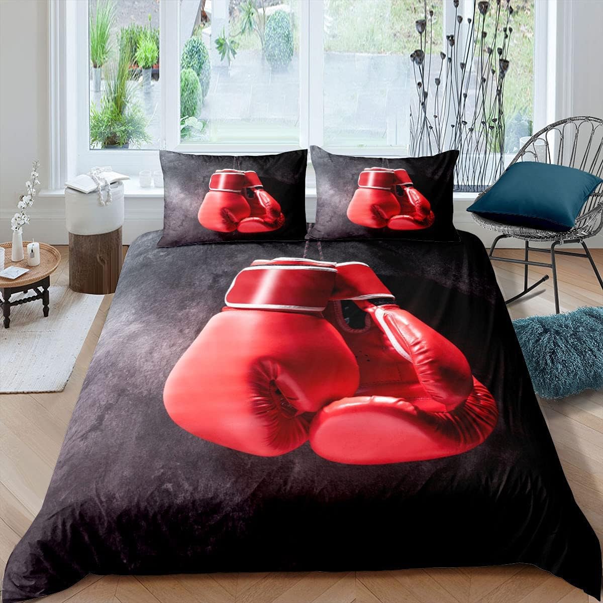 Funda Nordica de 3 Piezas para Cama 180 Guantes de Boxeo Rojos Funda Edredon 240x260 cm Boxeo Ropa de Cama de Microfibra Transpirable con Cremallera y 2 Fundas de Almohada 50x75 cm B-7350