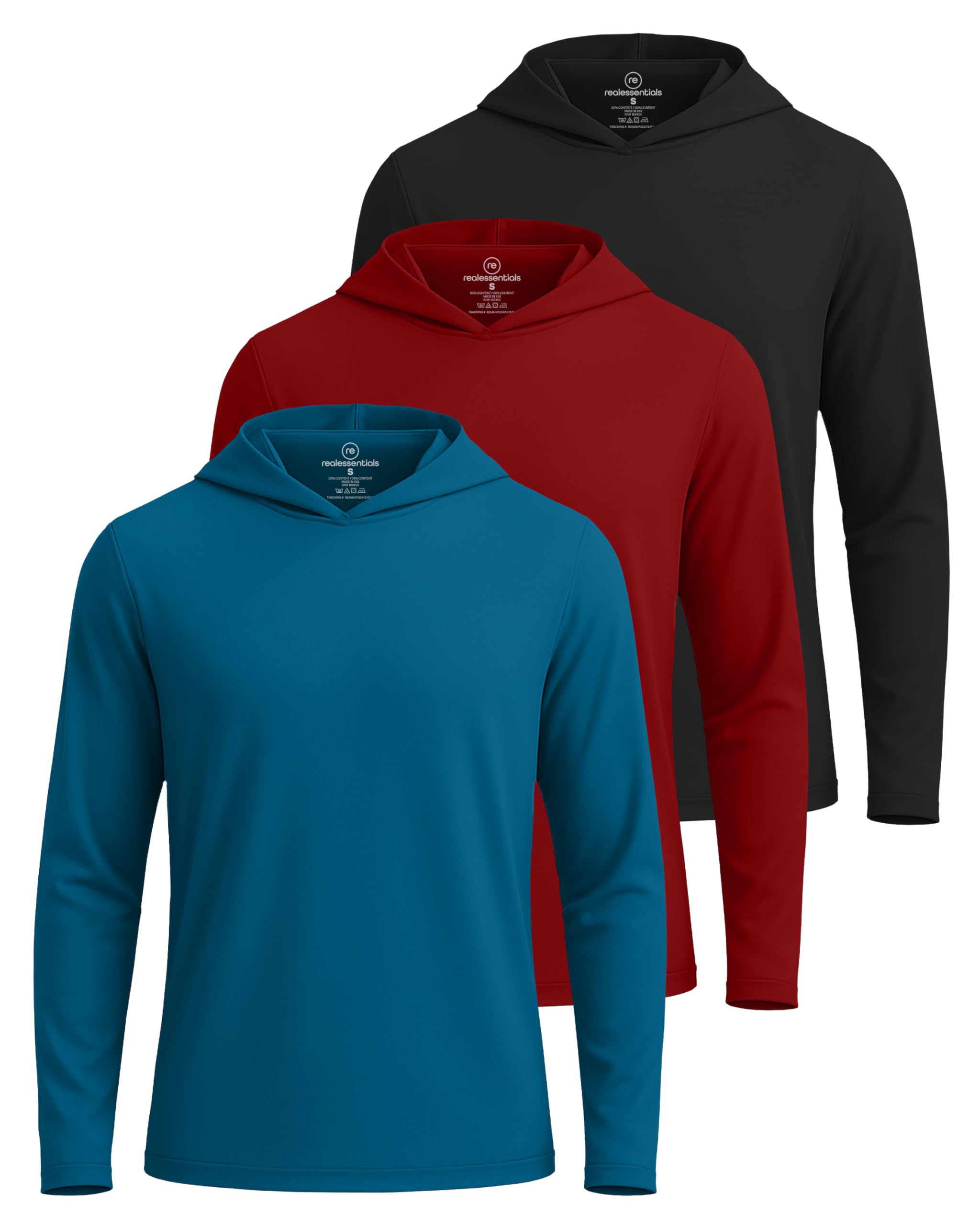 3 Pack: Men's Dry Fit Wicking Long Sleeve Fishing Active Hoodie Pullover Sweatshirt (Big & Tall)
