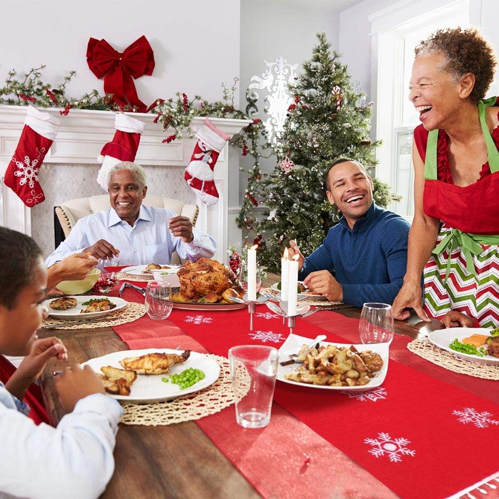 OurWarm Christmas Embroidered Table Runner White Snowflakes Table Linens for Christmas Decorations 16 x 72 Inch
