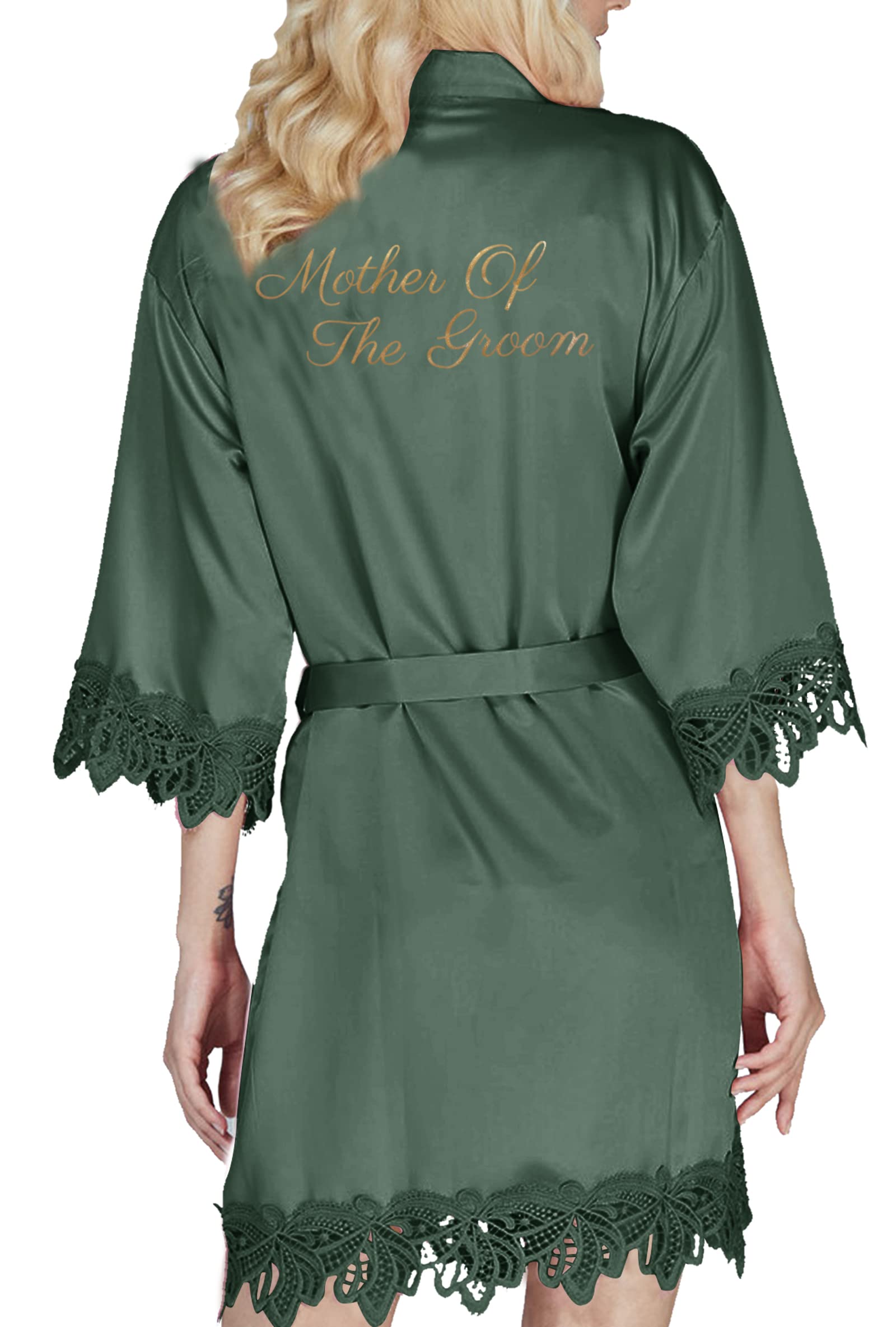 Y Wjing Yi Jia Women's Evergreen-G Bride Robe Kimono Robes Satin Bridesmaid Wedding Party Robes Bridal Morning Robe Silk Robes Lace Trim Silky Dressing Gown Monograms