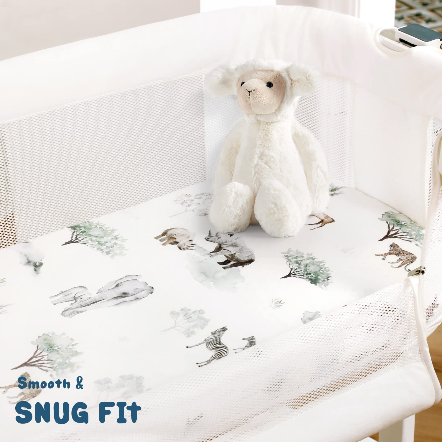 Ultra Soft Fitted Bassinet Sheets 3 Pack, Universal Fitted for.Baby Cradle Moses Basket Oval Rectangle Mattress Safe and Snug, Stylish Bassinet Mattress Sheets for Baby, Cute Animals Print - Image 4