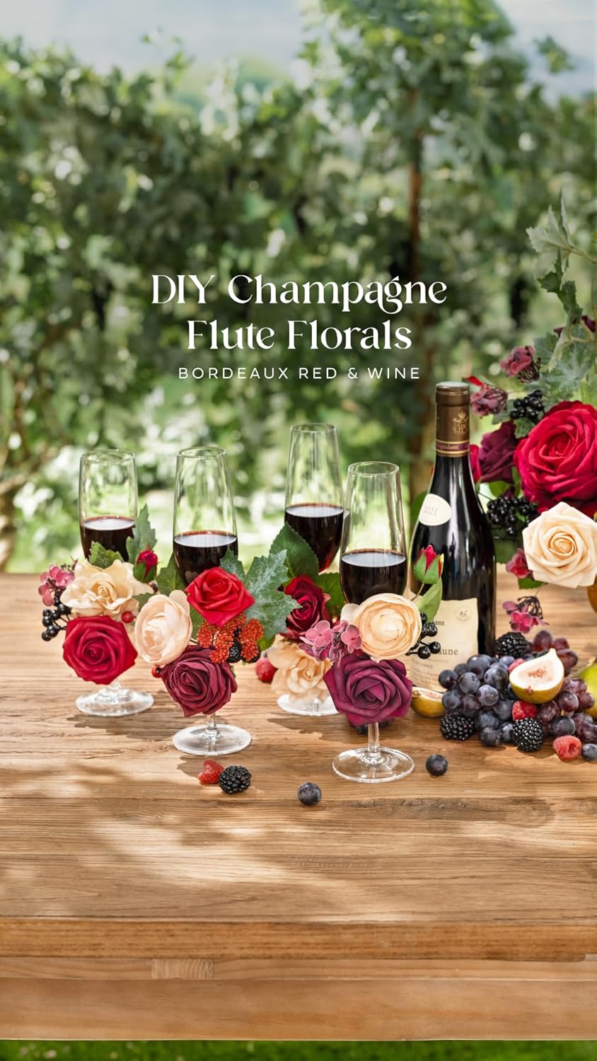 Ling's moment Artificial Burgundy Flowers, 16pcs Faux Silk Roses with Stems, 3.5" Fake Wine Red Flowers Bulk for DIY Wedding Bouquets Centerpieces Party Baby Shower Home Decoration - Image 6