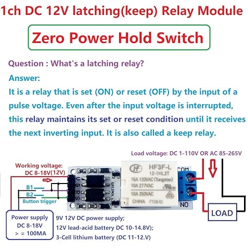 Miniatura 4 de Módulo de relé de bloqueo magnético DC 12V 10A Interruptor de retención de energía cero Placa biestable de autobloqueo para motor LED CCTV PTZ (1)