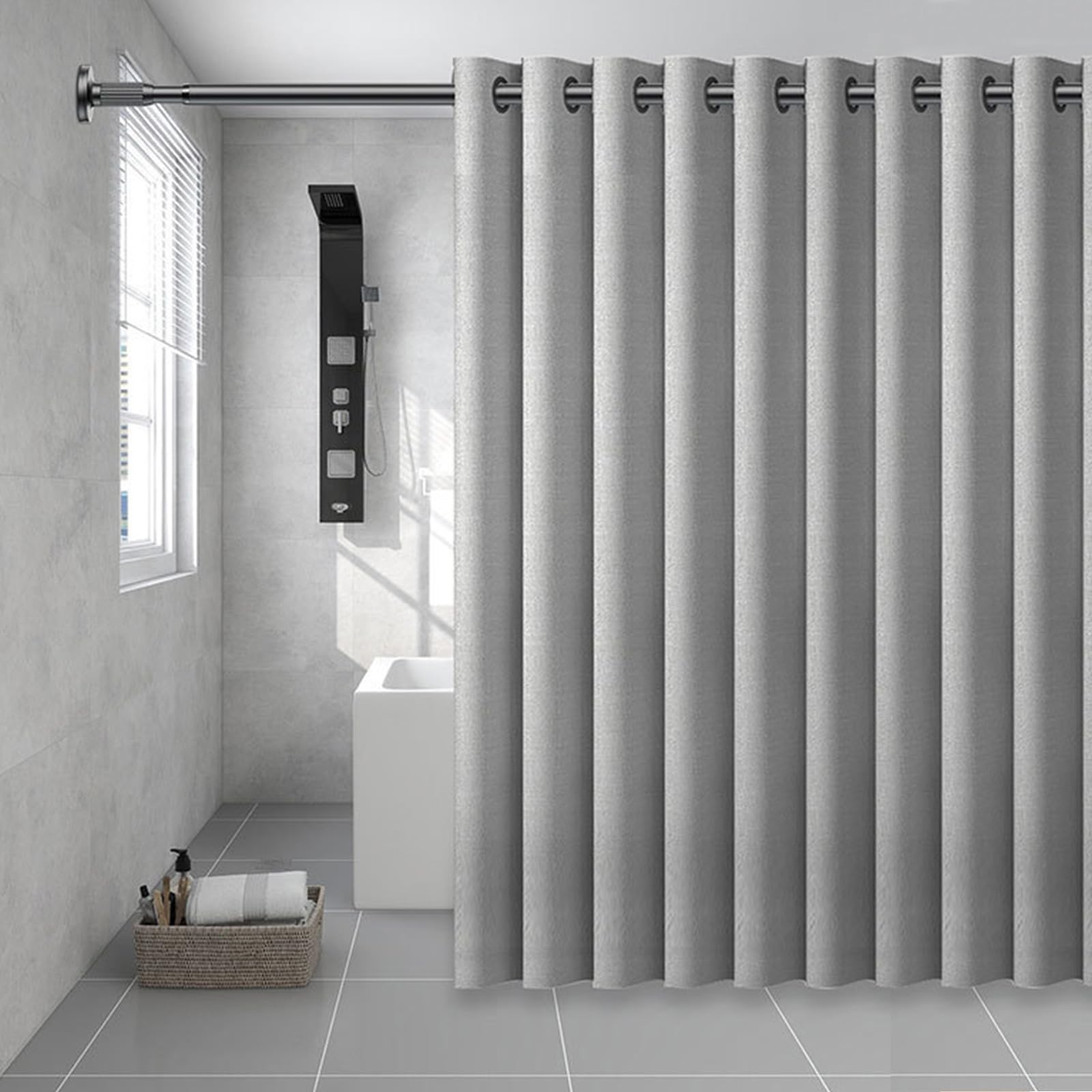 Tringle à rideaux télescopique multifonctionnelle, sans perçage, 115 à 565 cm, noir mat, extensible, extra longue, pour cloison, rideau et balcon
