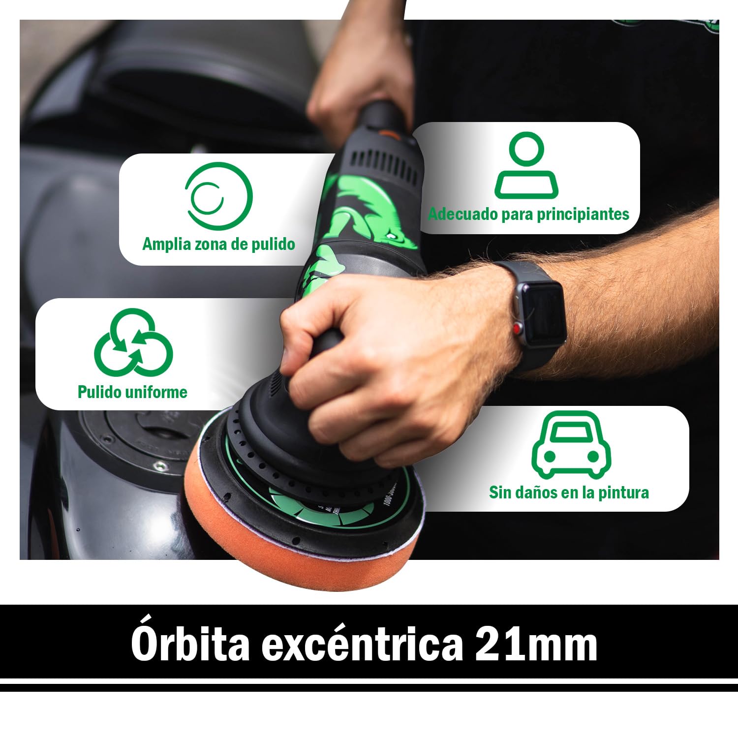 BATOCA 700W Pulidora Coche,Máquinas Pulidoras Excéntrica,21mm Pulidora Orbital,Pulidora Suelos,6 Velocidades,Abundantes Accesorios,Pulir y Encerar Muebles(1000-3800rpm,150mm Esponja Disco)
