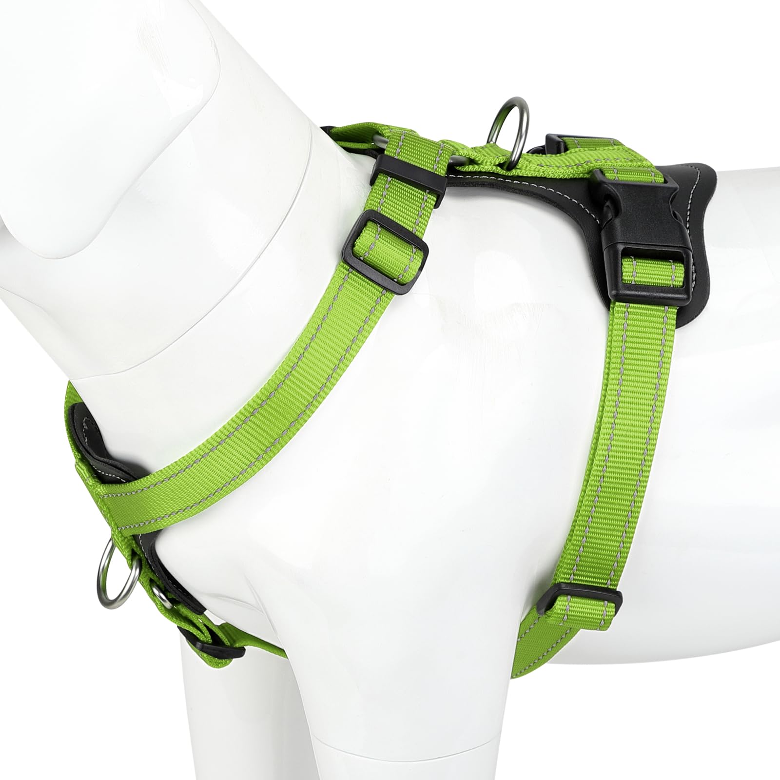 Plutus Pet Adjustable No Pull Dog Harness with Leather Accents, Heavy Duty Reflective Nylon Vest for Training Hiking