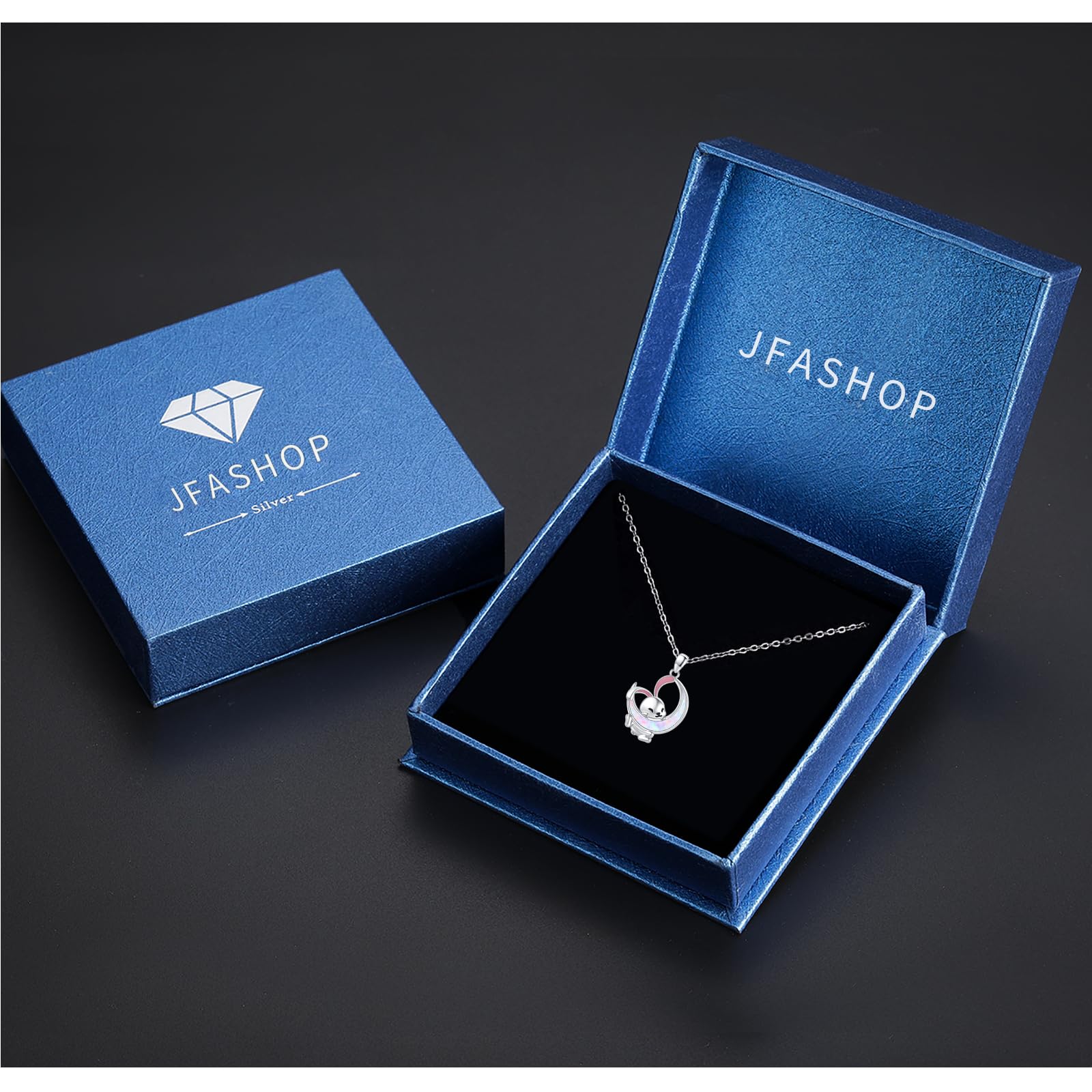 Hase Kette 925 Sterling Silber Opal Hase Tier Anhänger Kaninchen Halskette Opal Mond Kette Hasen Schmuck Ostergeschenk für Frauen Damen Kinder Mädchen