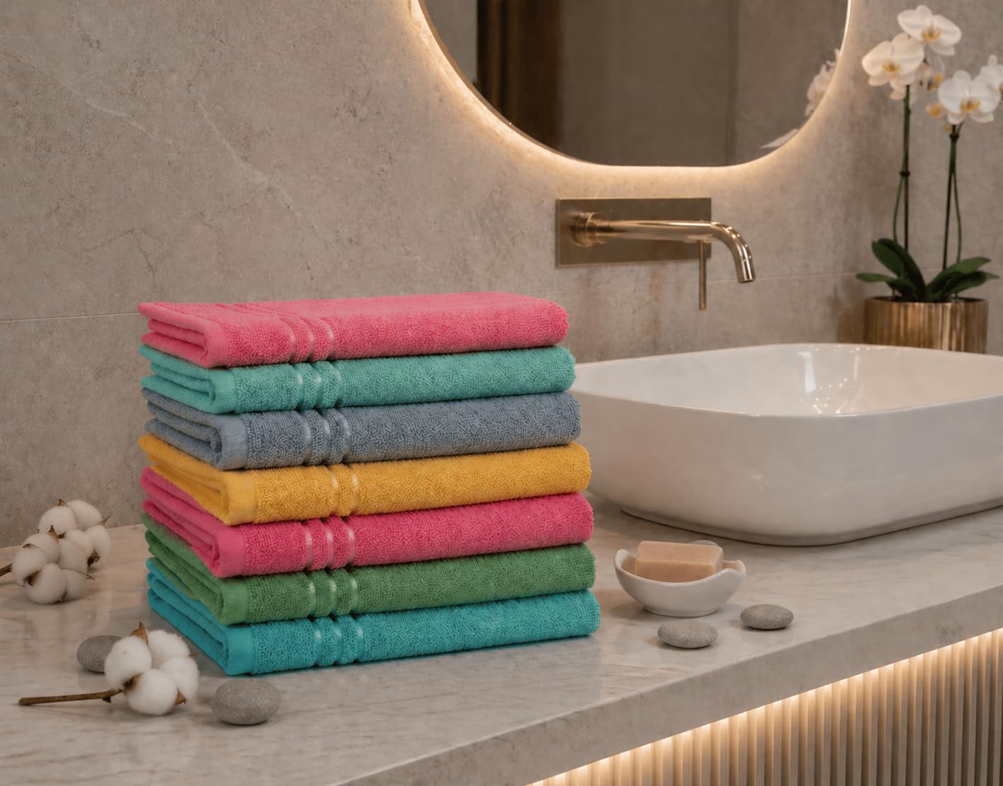Cotton Hand Towel (400 GSM) (Multicolor / 14 x 21) - Medium Size Towel for Wash Basin - High Absorbent Hand Towels (4)-image-35