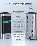 RayCue USB C Docking Station, 15 in 1 Triple Display with 5 Shortcut Button, 8K HDMI and DP, 10Gbps USB A/C, Gigabit Ethernet, 100W PD, Audio, Laptop Docking Station for Windows/Dell/HP/Lenovo/Mac