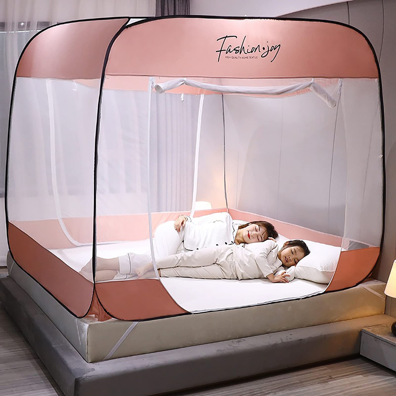Tragbares Moskitonetz Faltbares Pop-Up-Moskitonetz Dreitüriges Design Mit Reißverschluss Zelt Bettüberdachung Für Zuhause, Reisen Im Freien,Rosa,150x195x160cm