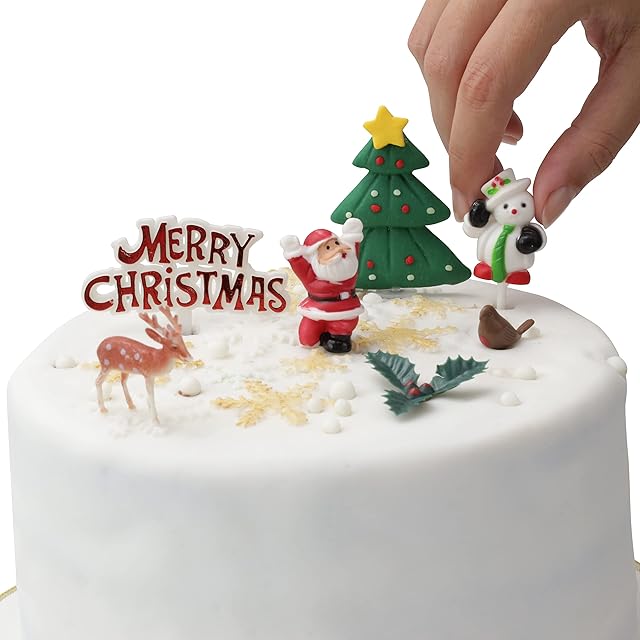 Christmas Cake Decorations Toppers (7 Piece) Cupcake Topper Cake Decoration Pieces Merry Christmas