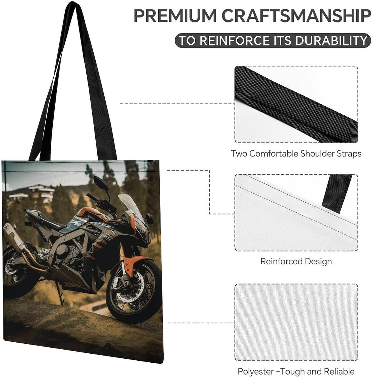 Sport Motorcycle Tote Bag Large Treat Bags for Women Men image 5