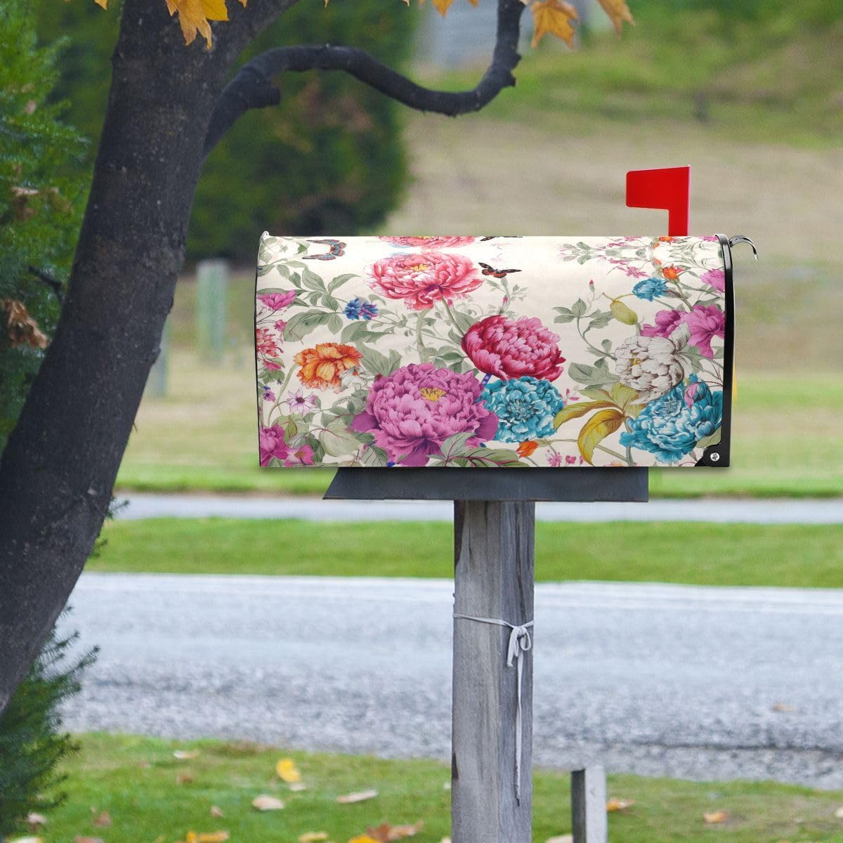 Butterfly and Pink Flower Mailbox Covers Standard Size 21x18 Inch Oxford Cloth Post Box Magnetic Cover for Garden Yard Outdoor Decor