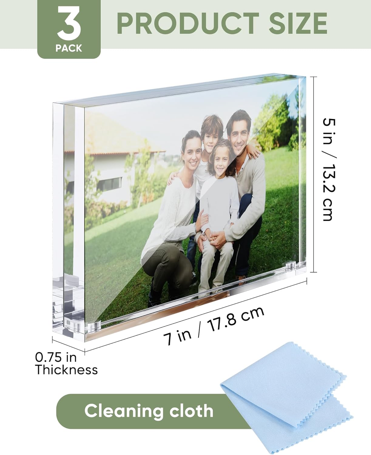 5x7 Acrylic Picture Frames 3 Pack, Clear Magnetic Picture Frames 5x7, Double Sided Photo Frameless Free Standing Tabletop Display for Home & Office Decor