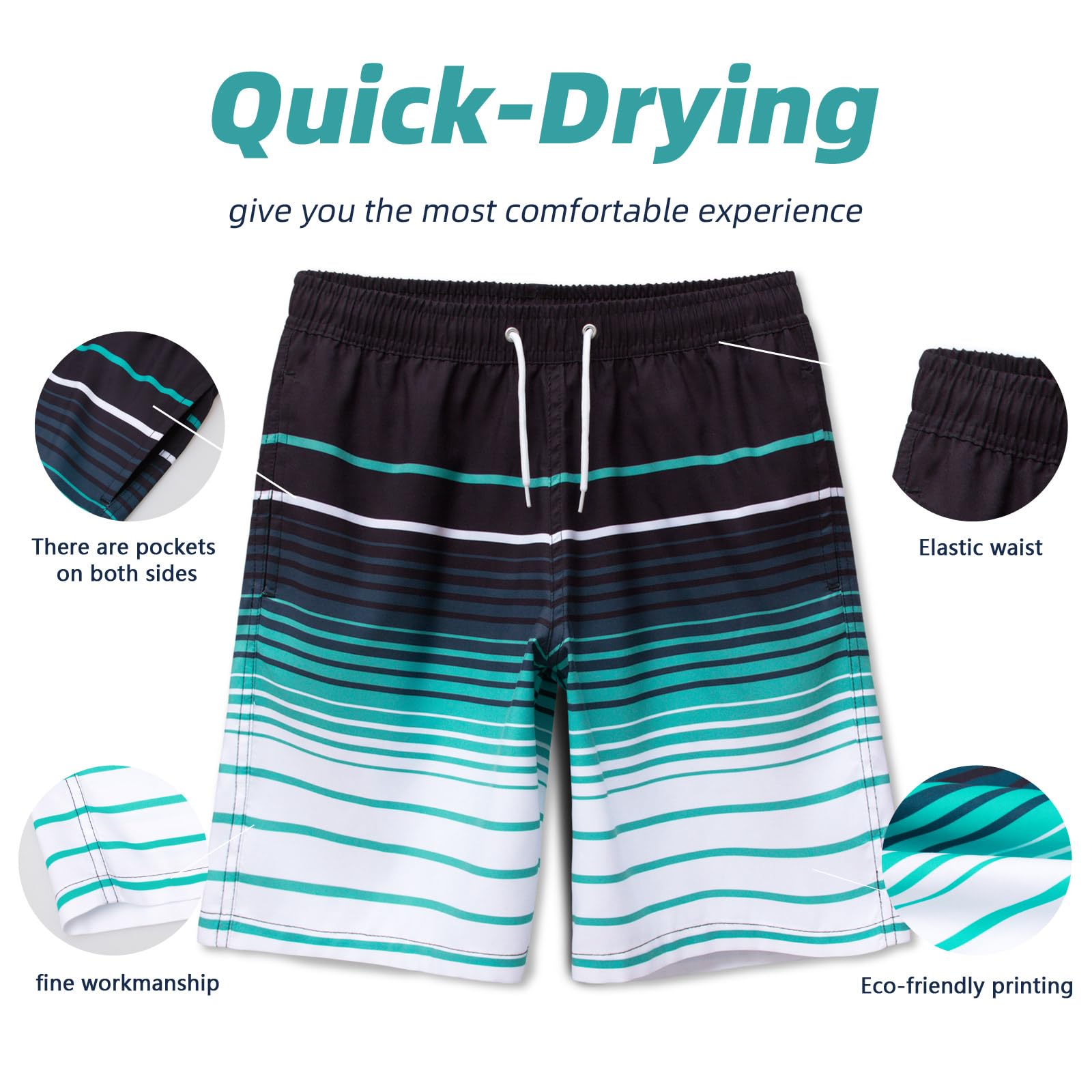 Maillots de Bain garçon 2 en 1 Maillots de Bain Shorts Enfants Séchage Rapide Board Shorts Maillots de Bain Skinny Shorts intérieurs Cordon de Serrage réglable