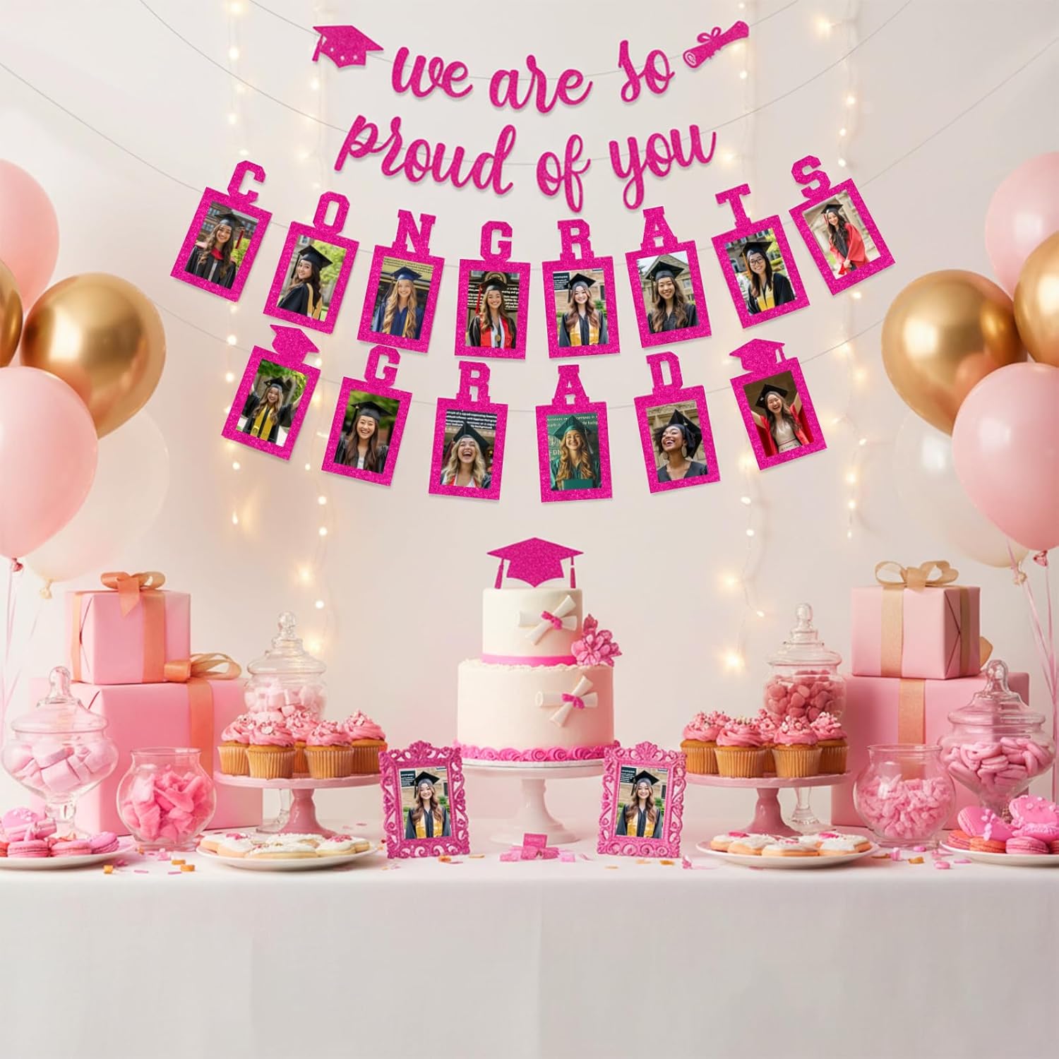 Sursurprise Hot Pink Graduation Party Decorations, Graduation Photo Banner, We are so Proud of You Banner, Class of 2026 Congrats Grad Prom Night Party Supplies - Image 3
