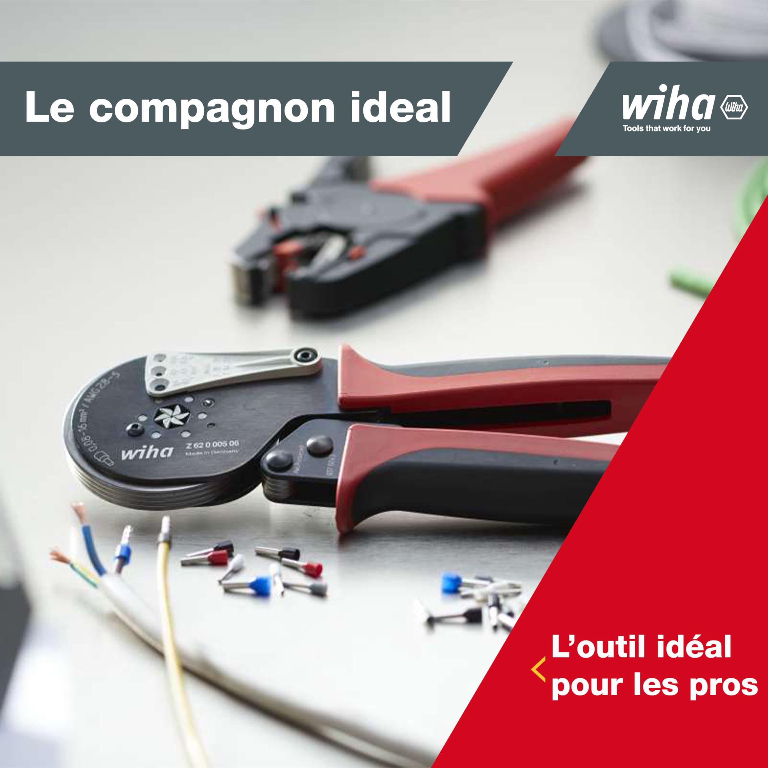 Wiha Pince à sertir professionnelle avec ajustement automatique pour embout de câble 0,08 à 16 mm² (41246) Sertissage de cosse six pans électricien | (41246) Crimping pliers I crimping tool I hexagonal crimping I ferrule pliers for electricians I electric