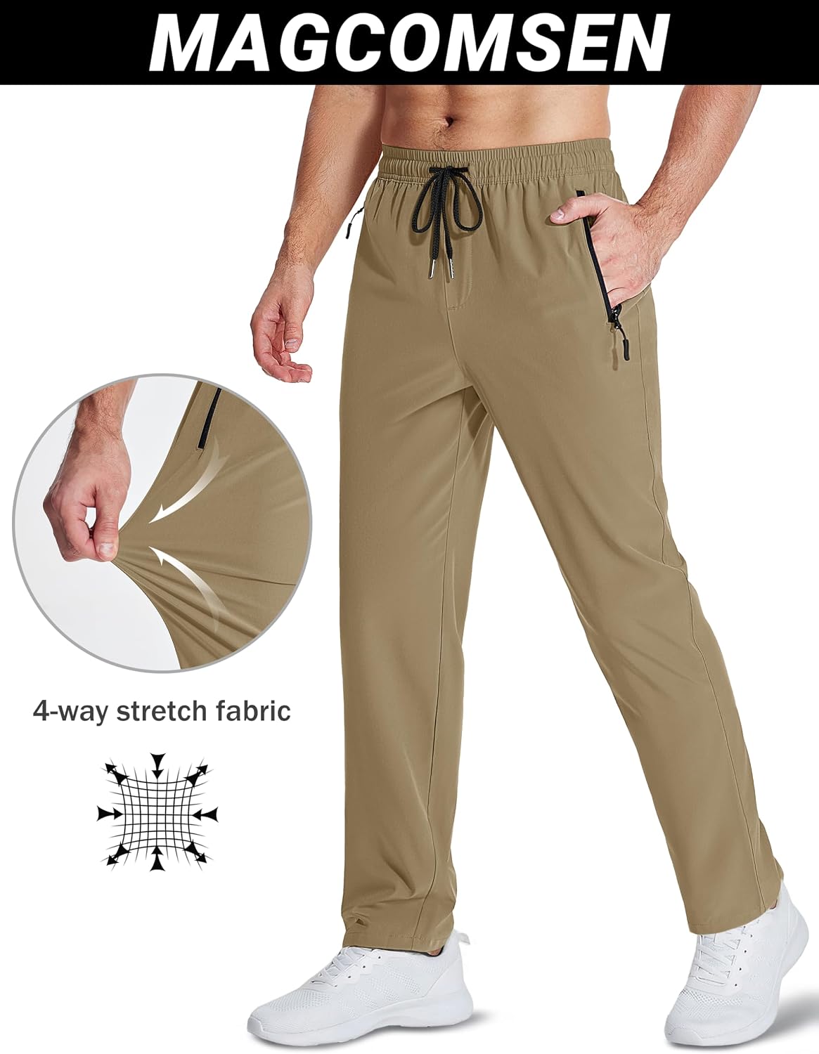 MAGCOMSEN Mens Hiking Pants Lightweight Quick Dry Workout Athletic Jogger with Zipper Pockets Golf Running Gym
