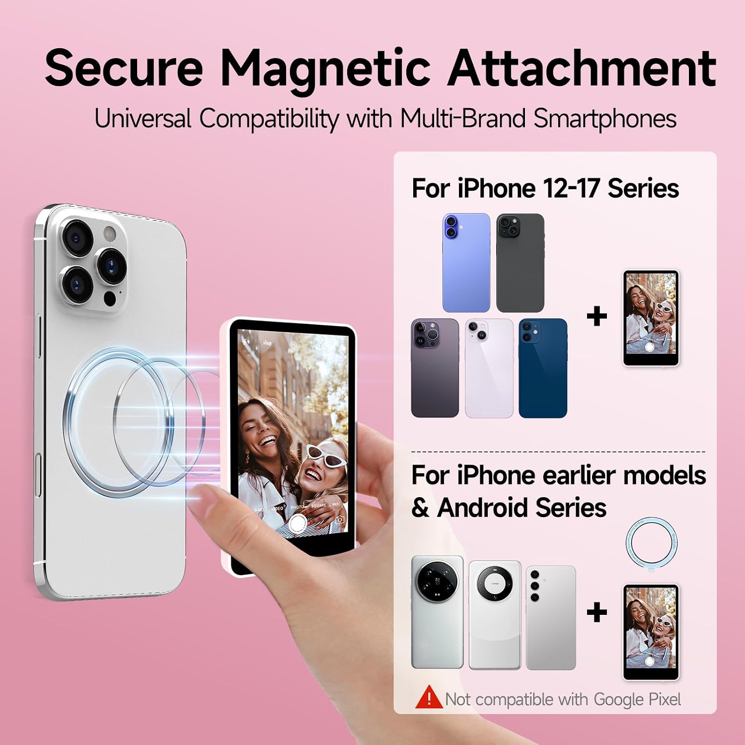 Rollei Selfie Monitor Screen, 4K Magnetic Back Camera Monitor for iPhone & Android, 164ft Wireless Long Range, Real-Time Preview Screen for Live Streaming/Video Recording