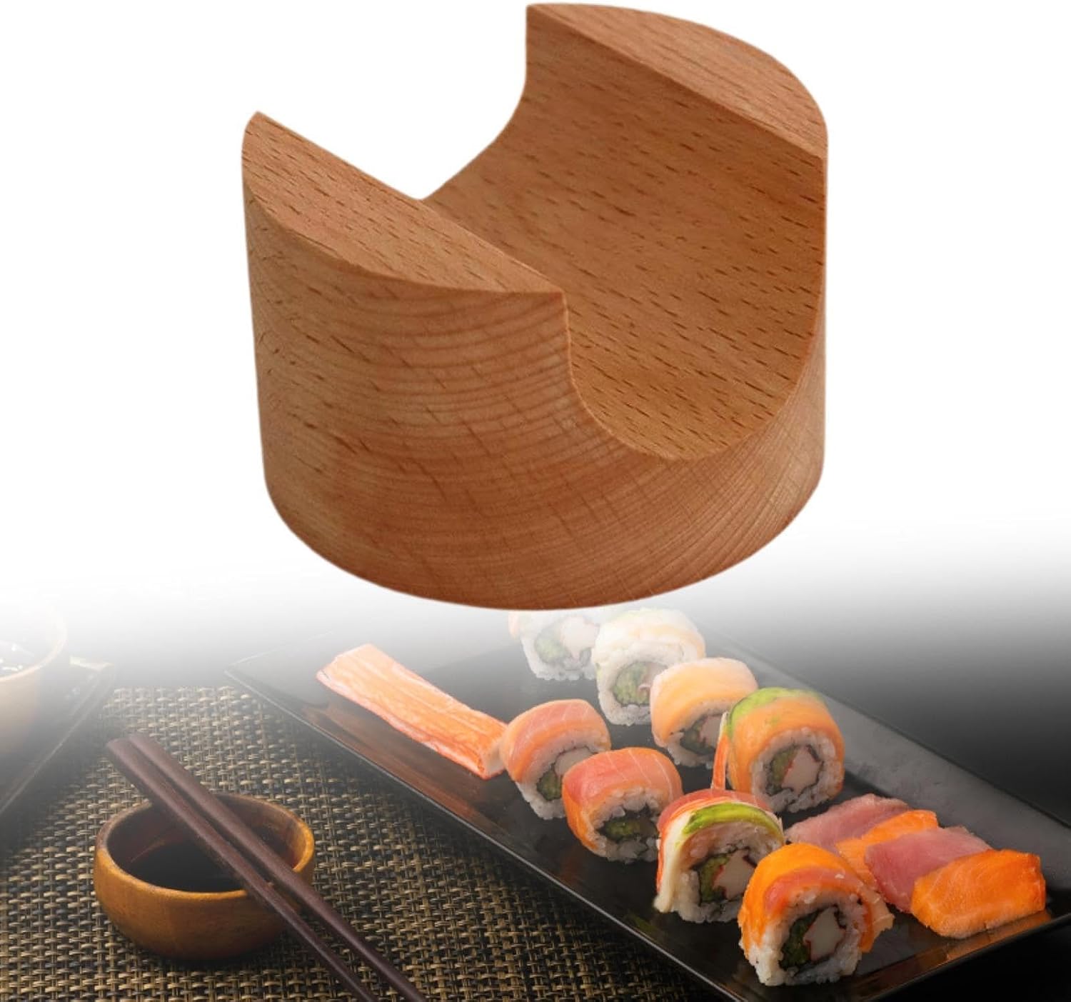 Japanese Sushi Rack Taco Rack Desktop Decoration Taco Platter Sushi Holder Stand for Gatherings Home Restaurant Parties Desk, round wood