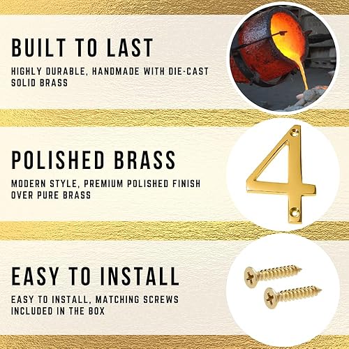 Miniatura 10 de Clio Números de buzón de latón macizo lacado pulido de 3 pulgadas para exteriores, placas de dirección para números de casa, decoración al aire