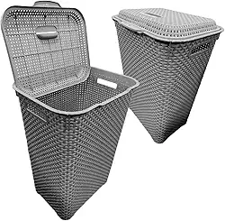 Cesto De Roupa Suja 72 Litros Resistente Lavanderia Com Tampa Organizador Roupas Lavanderia Banheiro (CINZA-1)