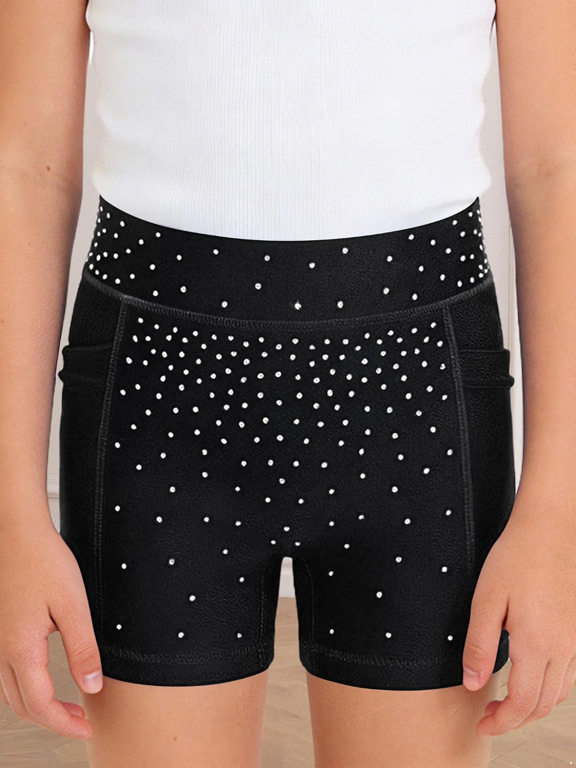 Hansber Kids Girls Sparkle Dance Shorts Shiny Rhinestone Elastic Waist Gymnastics Ballet Stage Bottoms