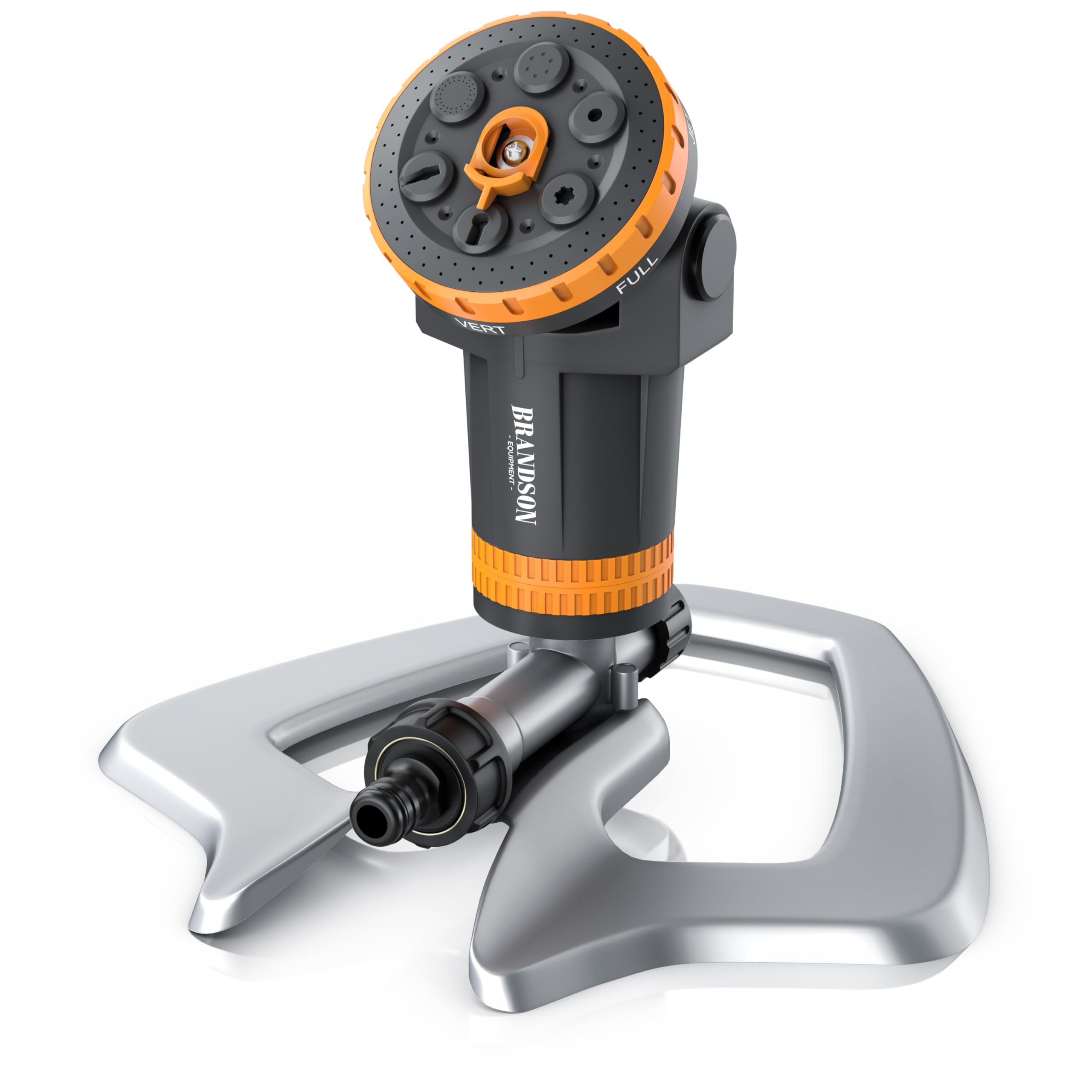 Brandson - Garten Rasensprenger 3/4 Zoll - Gartensprinkler mit Standfuß Metall – 6 Sprühmuster – 200 m2 Gesamtfläche - Einstellbarer Sprühwinkel – Bewässerungssektor bis 360° - Inkl Adapter 1/2 Zoll