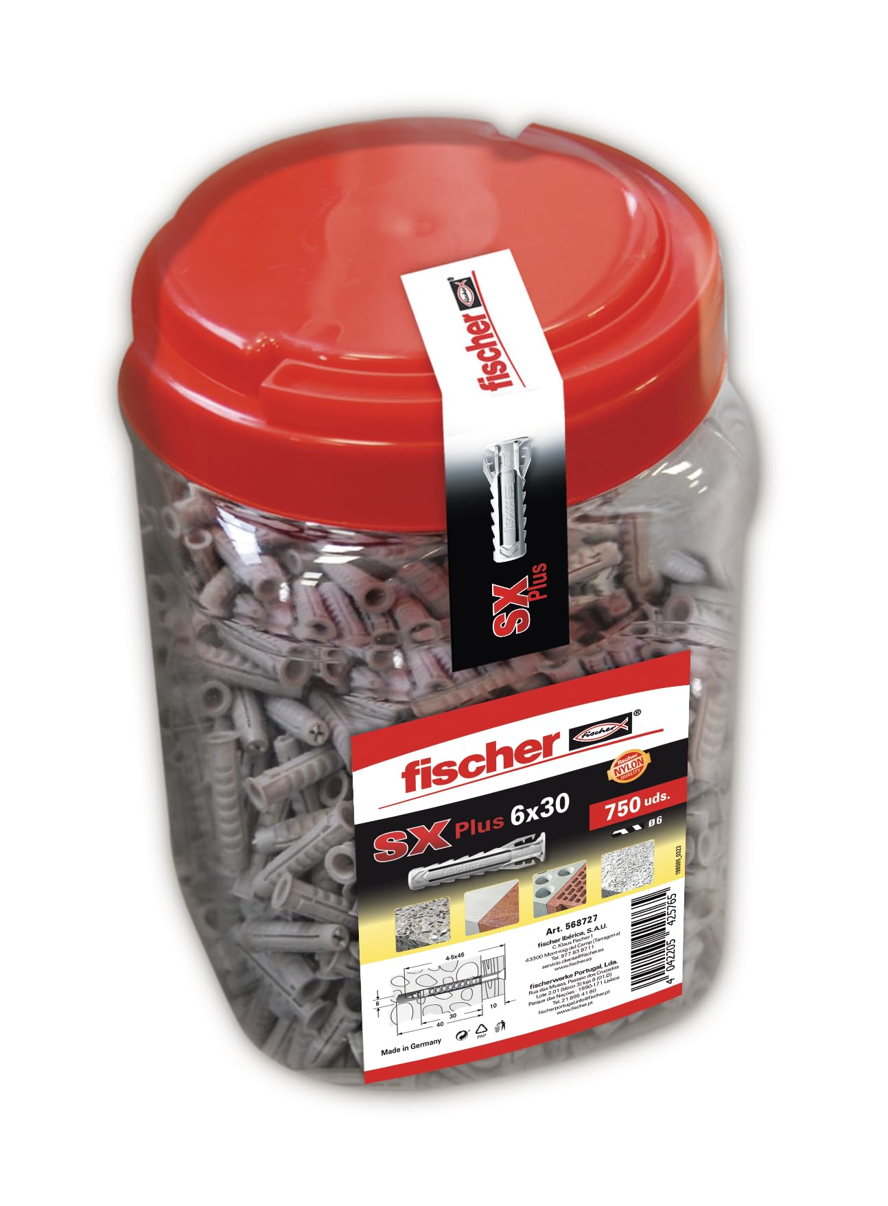 Cheville d'expansion 6 x 30 fischer 568727 grise pour fixation murale