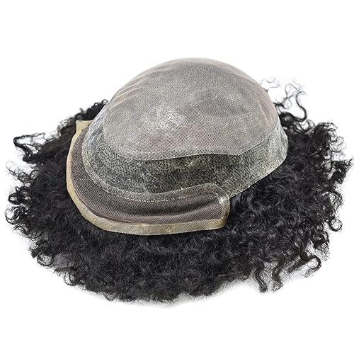 Miniatura 3 de RESHE Afro Toupee para hombres negros, unidades de cabello humano brasileño de onda afro, piezas de cabello negro para hombres, rizado afro
