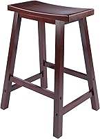 Winsome Satori 24" Walnut Saddle Seat Counter Stool - Comfortable Solid Wood Kitchen Barstool with Footrests