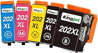 Kingjet 202XL Ink Cartridges for Epson 202 202XL Ink Cartridges Multipack Epson Kiwi for Epson Expression Premium XP-6105 XP-6100 XP-6000 XP-6005 XP-6001 (Black Photo Black Cyan Magenta Yellow) 5 Pack
