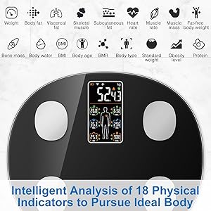 INSMART Smart Scale for Body Weight, All-in-one LCD Display Bathroom Weight Scales Body Fat Scale,Bluetooth Digital Smart Weighing Scale with Heart Rate,Heart Index & Body Composition Analyzer,396 lbs