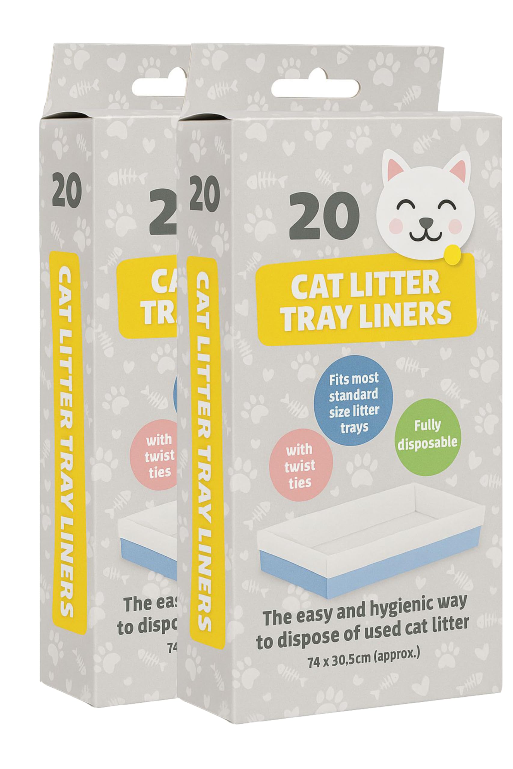 Pet Guru White Cat Litter Tray Liners, Pack Of 20, Strong Quality With Twist Ties, Fully Disposable Fits Standard Size Trays (40)