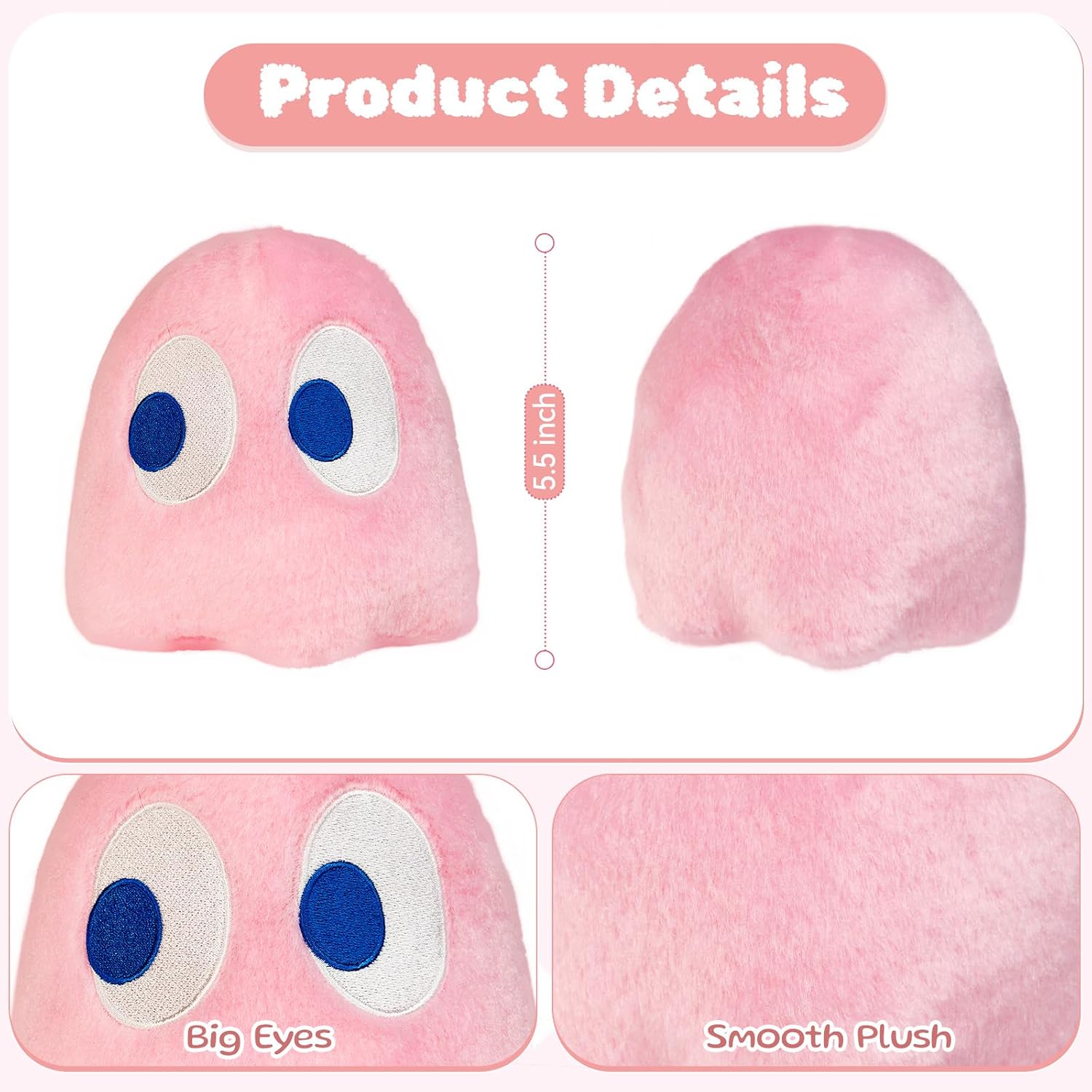 Pingong 6in Pinky Ghost Plush Toy Stuffed Toy Soft and Cuddly Toys for Party Decoration The Gift for Easter Children's Day and Birthday Parties（Pink）