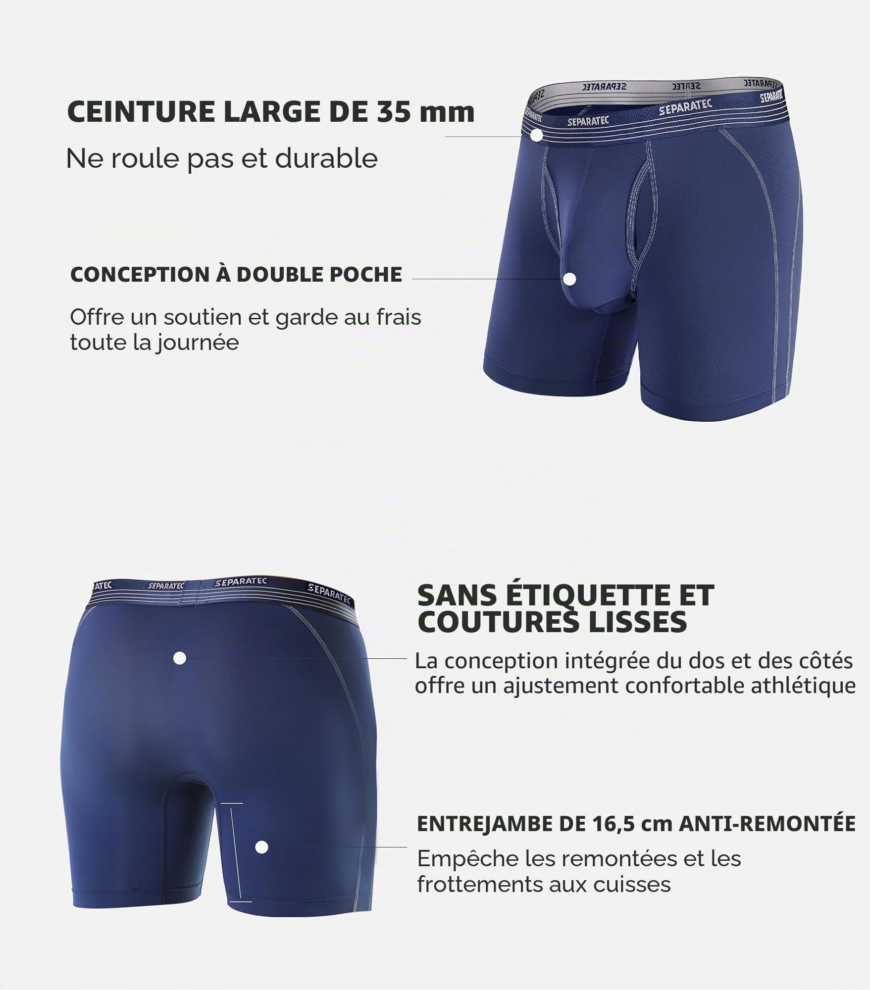Separatec Lot de 3 Boxers pour Homme avec Poches séparées en Bambou Respirant et Doux avec Braguette