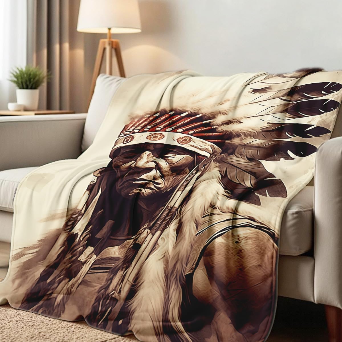 Native American Blankets for Men Indian Print Blankets and Throws for Couch Bed Room Home Western Decor Flannel Throws Queen Size Native American Indian Gifts (49"x59")