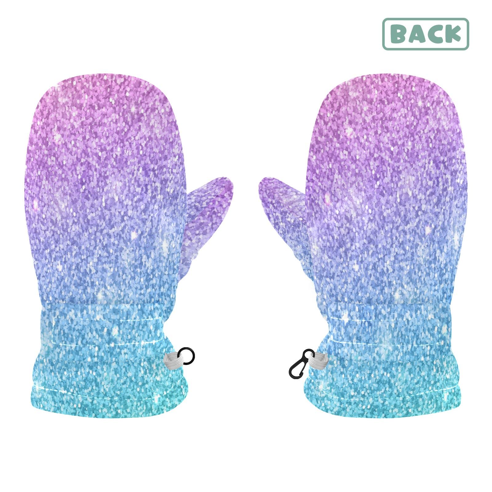 Rainbow Glitter Sparkle Kids Snow Mittens Toddler Warm Gloves Winter Ski Fleece Mittens Full Fingers M