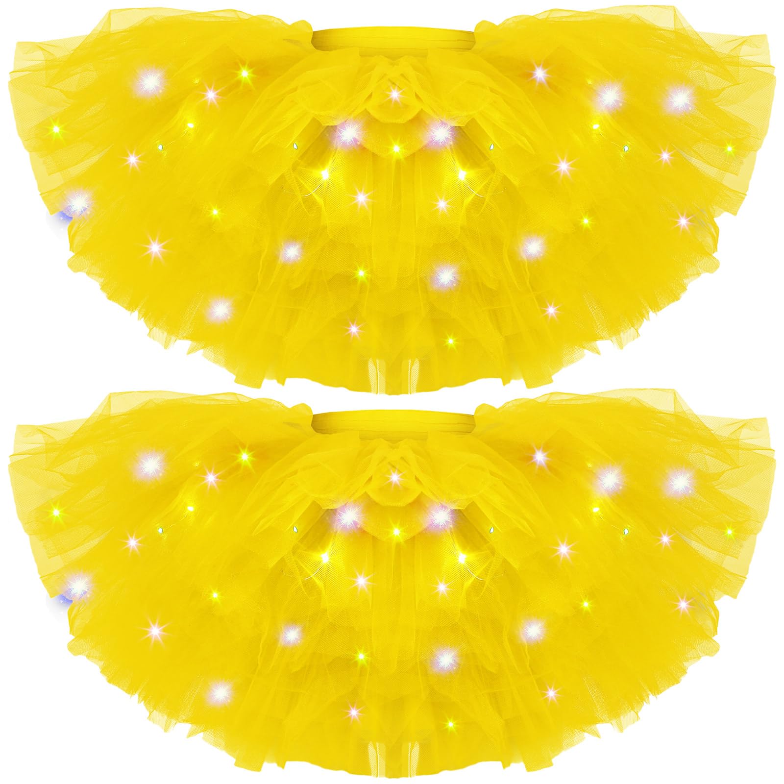2 Pack LED Tutu Skirt Light up Tutus 5 Layered Tutus for Women Girls 80's Neon Tulle Skirt Party Carnival Costume Glitter