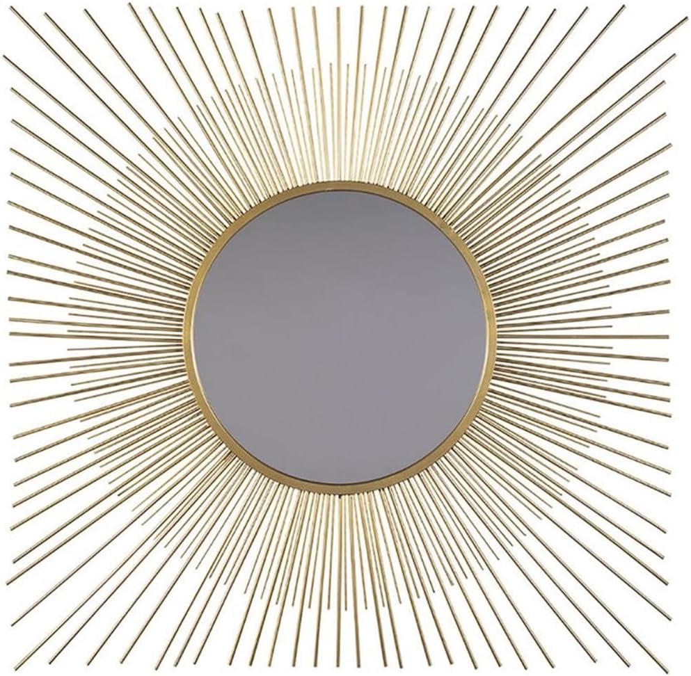 BOWERY HILL Decorative Accent Mirror, 42 in Round Mirrored Glass with Gold Metal Frame, Contemporary Sunburst Design, Large Scale Wall Mirror for Living Room, Entryway, or Bedroom Decor