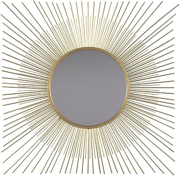 BOWERY HILL Decorative Accent Mirror, 42 in Round Mirrored Glass with Gold Metal Frame, Contemporary Sunburst Design, Large Scale Wall Mirror for Living Room, Entryway, or Bedroom Decor