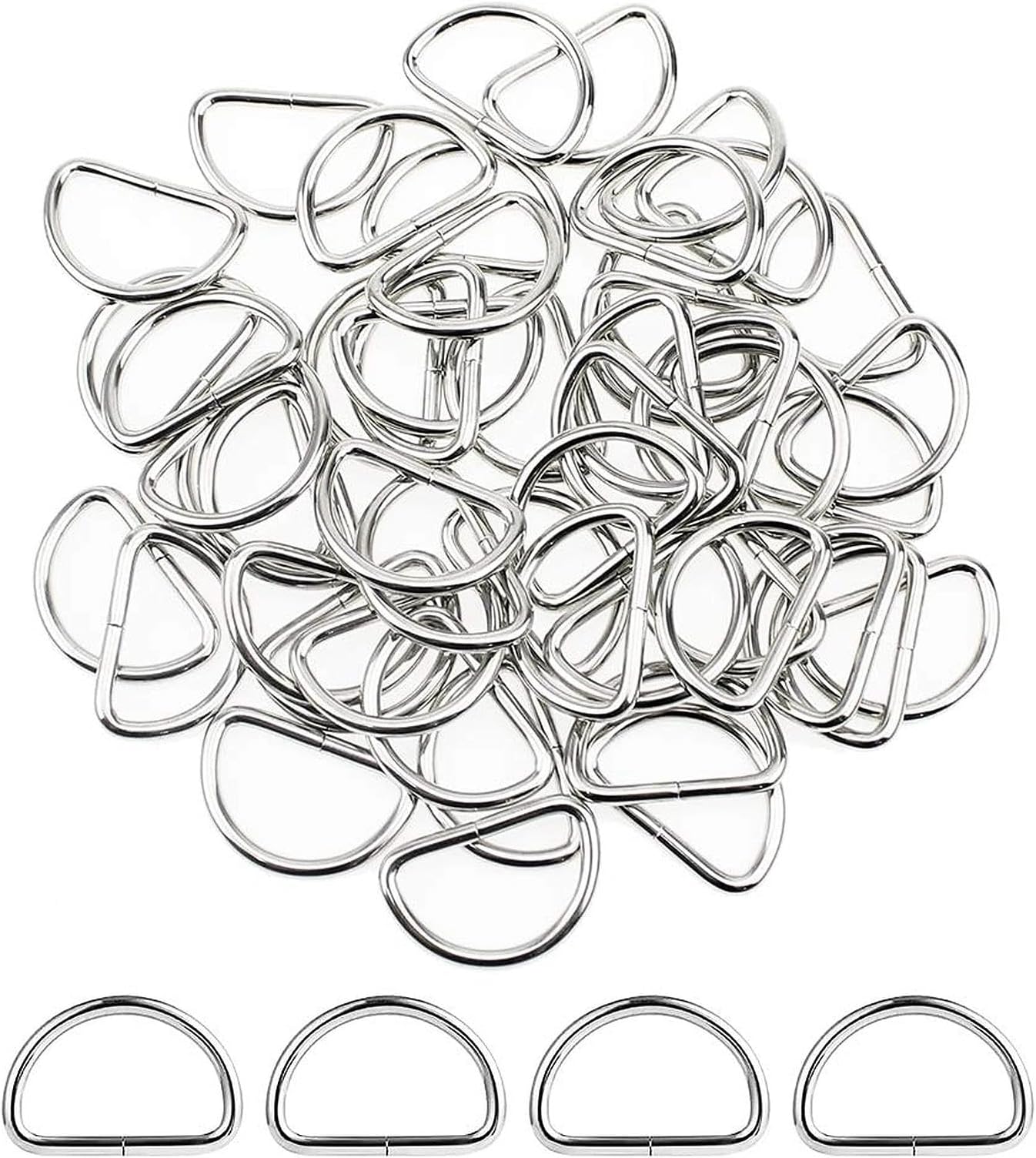– 50 Pieces D Rings Metal Nickel Plated D Ring Buckles 25mm Non Welded Loop Durable D-Ring Fasteners for Bag Buckle Purse Handle Webbing Strap Dog Collar Backpack DIY Accessories